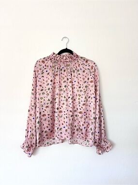 Cynthia Rowley Silk Ruffle Sleeve Stretch Sleeve Top